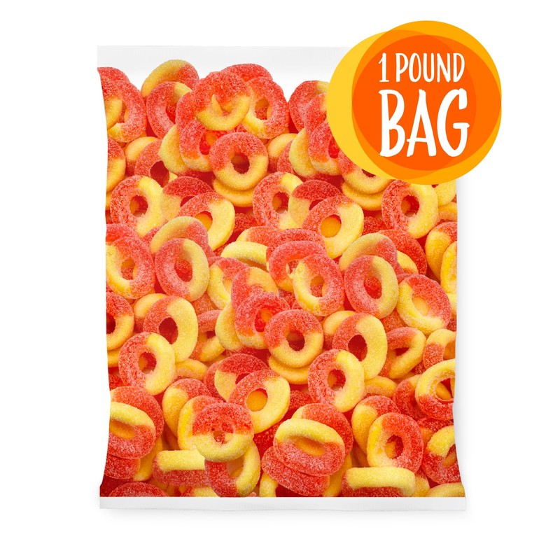 Peach Rings Gummies, Sour and Sweet Chewy Candy, 1-Pound Bag