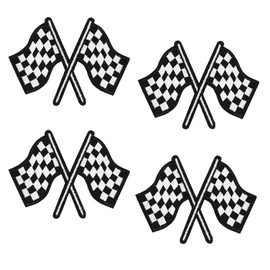4pcs Racing Checked Flag Patches Iron on Black and White High Quality Patch Appliques Embroidered Racing Car Stickers for Backpacks Clothes Pants Hats Jeans Shoes Jackets