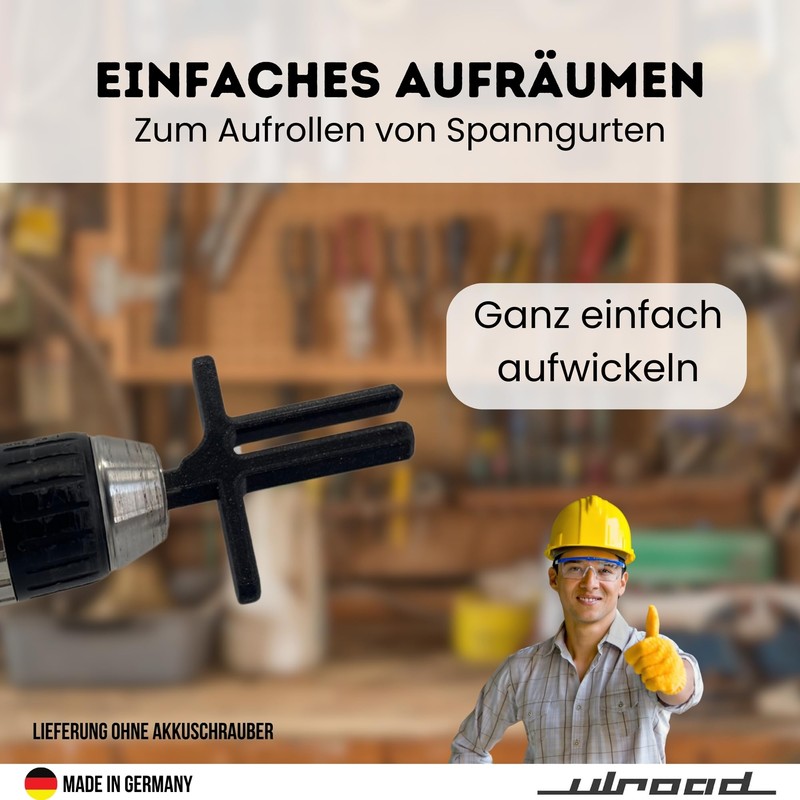ULROAD Spanngurt Aufwickler Aufroller Tool für Akkuschrauber Werkzeug Zurrgurtaufroller Gurtwickler