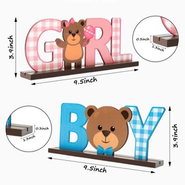 C1krint 2Pcs Teddy Bear Gender Reveal Wooden Centerpiece Table Decorations, Boy Girl Letter Signs Blue or Pink Teddy Bear Table Centerpieces for He or She Gender Reveal Baby Shower Party Supplies