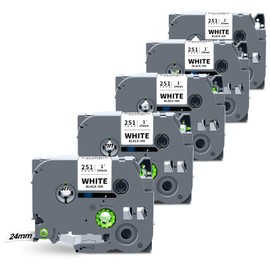 5-Pack TZe-251 TZ Tape 24mm 0.94 Laminated White Compatible for Brother P Touch Label Tape TZe 251 TZe251 TZ-251 for Ptouch PT-D600 PT-D610BT PT-D600VP PT-P710BT PT-P700 Label Maker, 1 Inch x 26.2 Ft