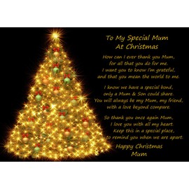 Christmas Verse Poem Greeting Card (Special Mum, from Son, Black) - Special Animal Xmas Card for Her Kids