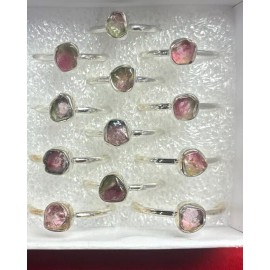 Natural Creations Sterling silver stackable ring size 10 Watermelon Tourmaline