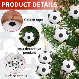 12Pcs Christmas Soccer Omaments for Christmas Tree Decorations, 2.6 Inch Christmas Tree Ball Hanging Sports Ornament Decor