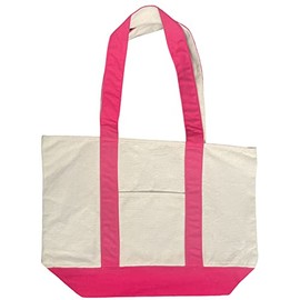 100% Cotton Heavy Duty Expandable two-tone gusseted Reusable Tote Bag & Front Pocket, Machine Washable Size 14 x 19 x 6 inch. (Pink)