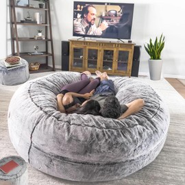 WFJOPR Bean Bag Chair for Adults Kids Oversize Giant Beanbag Chair Cover Without Filler Round Fluffy Comfortable Big Bean Bag Couch Chairs for Bedroom Lounge Large Sofa Sitting Chair,5FT Light Grey