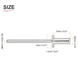 DTGN 4mm x 13mm (DXL) Blind Rivets - 100Pack - Good for Machinery Joining - 304 Stainless Steel Dome Closed End Rivet