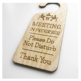 Meeting In Progress Do Not Disturb Wooden Hanging Door Knob Sign Office Home With Icon