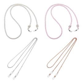 ZGDEIWGF 2 Glasses Chains Made of Beads, 2 Metal Glasses Chains, Non-Slip Glasses Rope, Glasses Strap, Glasses Collar, White