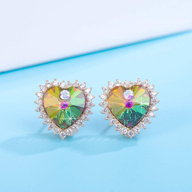 CHLOEOS Women's Heart Earrings, Popular, Dainty Austrian Crystal, Stud Earrings,