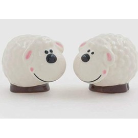Pair of Sheep Salt & Pepper Shakers - Fun Ceramic Tableware Cruet Set - White and Black - 8cm
