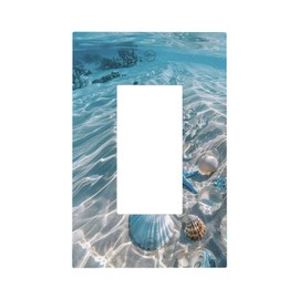 Naiqadnehz Decorative Outlet Covers Blue Ocean Beach Starfish Shells Pattern 1 Gang Single Rocker Light Switch Cover Plate Wall Plates GFCI Faceplate for Bedroom Bathroom Decor