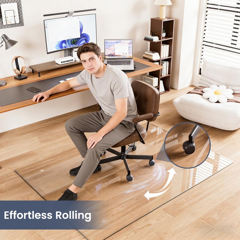 46"x46" Tempered Glass Chair Mat for Carpet