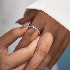 Blaniy Stackable Wedding Band 925 Sterling Silver Promise Rings Engagement Anniversary Half Eternity Ring Sapphire September Birthstone Jewelry Gifts for Women Size 7