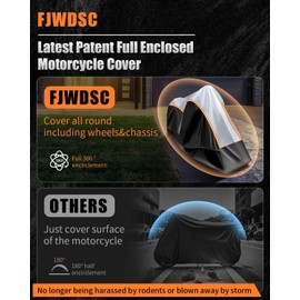 FJWDSC Full Enclosed Motorcycle Cover Waterproof Outdoor/Indoor Storage Waterproof Motorcycle Cover Heavy Duty with Reflective Strips Fits Moped/Scooter/Cruisers/Sport Bikes Length up to 86.5"