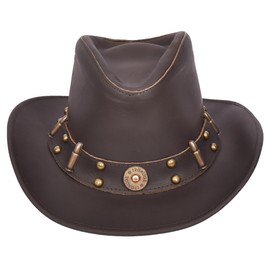 Cowboy Western Australian Brown Real Leather Bush Hat Ball Trim HL3345, brown