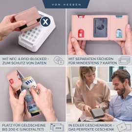 VON HEESEN Slim Wallet with RFID Protection - Men's Small Wallet - Mini Purse Women's Wallet - Card Holder Genuine Leather Card Wallet - Leather Credit Card Holder, rose, Mini coin compartment