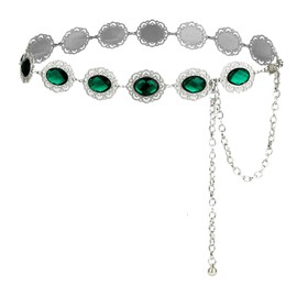 ILuvatar GREEN Glass Diamond Chain Belt - Women's Dress Metal Belt - Western Style - Oval Decoration