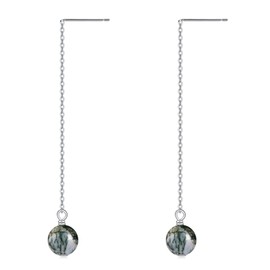 Pull-Through Earrings Women's 925 Sterling Silver Gemstone Hanging Earrings for Girls Lapis Lazuli / Pearls / Moss Agate / Black Onyx Jewellery Gift, Sterling Silver, Agate