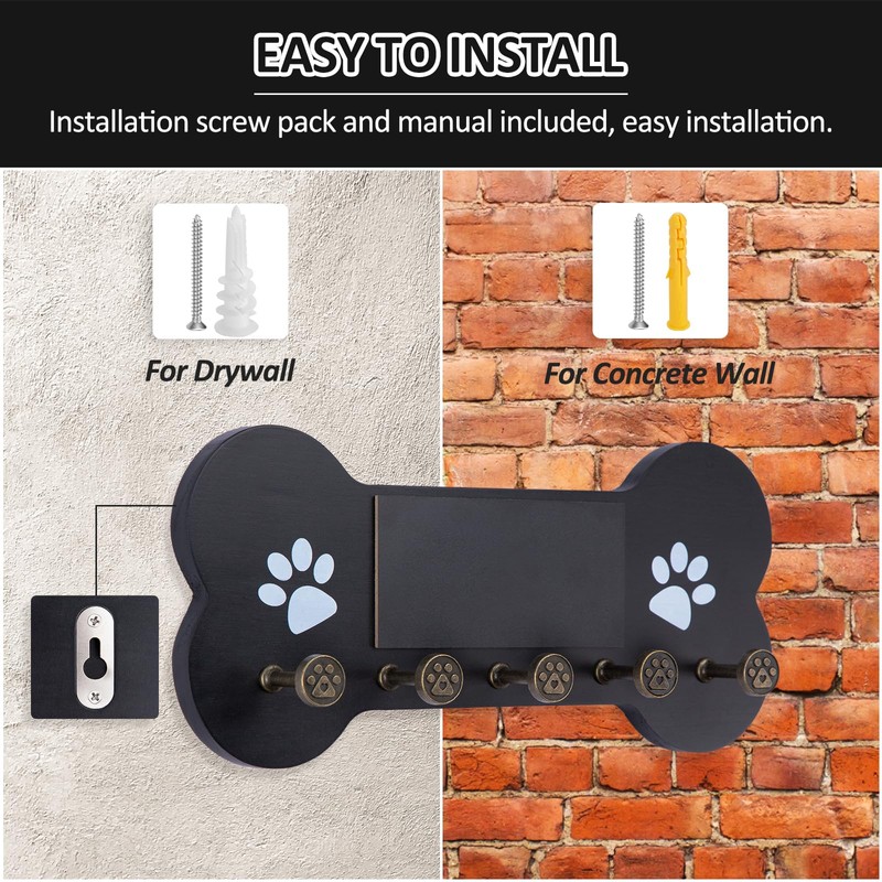 Nekon Dog Leash Holder for Wall - Wooden Key Holder