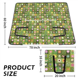 Floral Picnic Blanket 60"X80" Waterproof Foldable Large Outdoor Picnic Quilted Blanket Bag 2 in 1 Camping Flowers Machine Washable Picnic Mat Sandproof Backing Blanket for Grass Hiking Beach