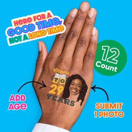 Big Dot of Happiness Custom Photo Cheers and Beers Happy Birthday - Birthday Party Favors - Fun Face Temporary Tattoos - Set of 12