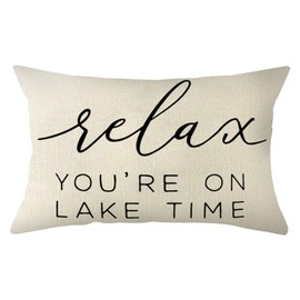 Ogiselestyle Relax You're on Lake Time Throw Pillow Cover, 12 x 20 Inch Farmhouse Cushion Case Decoration for Sofa Couch