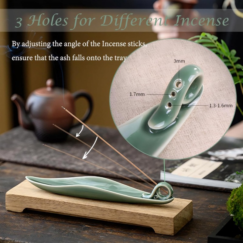 Kintiva Leaf Boat Ceramic Incense Holder, Ash Catcher Burner for