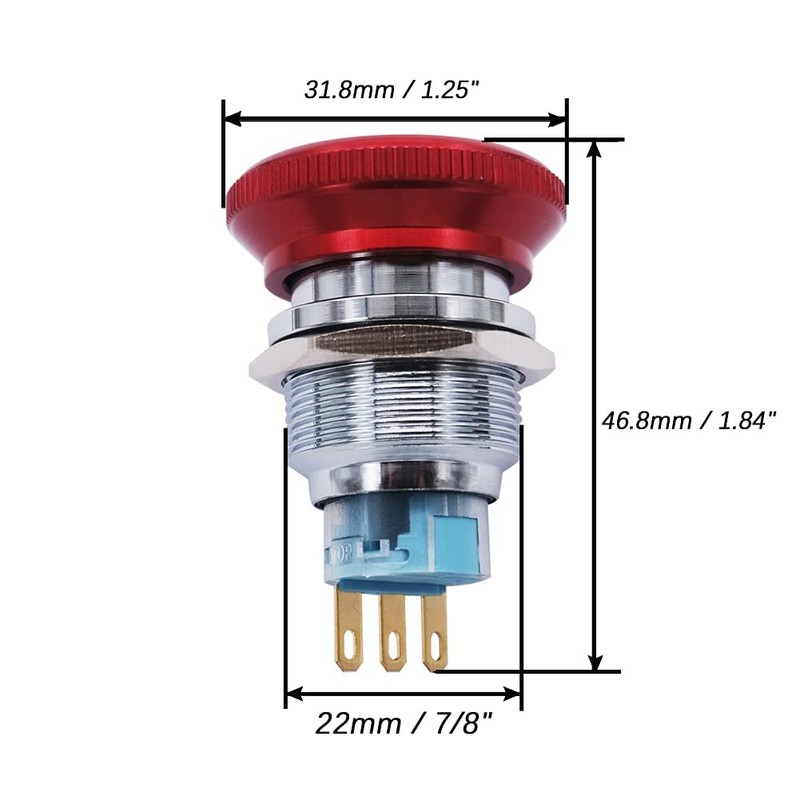 mxuteuk 22mm Stainless Steel Metal Latching Emergency Stop Push Button