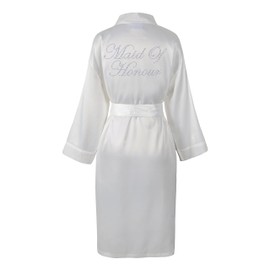 Maid of Honour Luxury Satin Crystal Bridal Bathrobe - Handmade Wedding Kimono, Women's Dressing Gown - Bridesmaid Party Robes