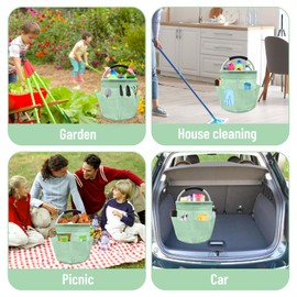 mumisuto Cleaning Basket, Cleaning Supplies Organiser, Tool Basket with 6 Outer Pockets, Storage Basket with Handle, Tool Basket Bag for Indoor, Garden, Bathroom, 28 x 28 cm (Light Green)