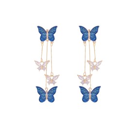 Butterfly Earring for Women Crystal Butterfly Pendant Tassel Earrings Long Drop Dangle Earrings Jewelry for Women Sparkle Colorful Zircon Animal Butterflys Pendant Earrings, Large, Zinc, crystal