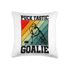 Athletic Hockey Ice Rink Team Sports Puck-Tastic Goalie Athletic Goalkeeper Sports Ice Hockey Throw Pillow, 16x16, Multicolor