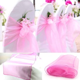 JIUERYY 50 Pieces Organza Ribbons Chair Cover Bows Wedding Decoration Ceremony Party Event Birthday 17 x 275 cm Deep Pink