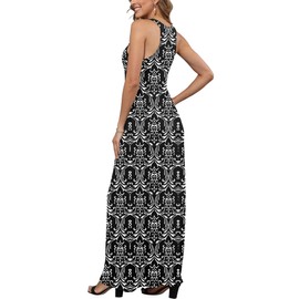 EUOVMY Sleeveless Maxi Dress for Women Floral Black White Small Crewneck Boho A-line Casual Hawaiian Sundress Flowy Party Spring Summer Beach Vacation Beach Long Bodycon Dresses with Pockets