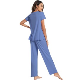 WiWi Viscose from Bamboo Pajama Sets for Women Soft Pjs Loungewear Short Sleeve with Pants Sleepwear S-XXL, Fog Blue, X-Large
