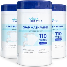 Vive Breathe CPAP Mask Wipes - Cotton Unscented and Waterless Cleaning Cloth for Gentle Cleansing - Natural Disinfective Clean Sanitizing (3 Pack)