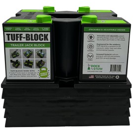 TUFF-Block by Dock N Stow w/ 4 XL Pads Combo – RV Leveling Blocks for Camper, Tongue Jack Stands for Stabilizer Scissor Jacks – Block Stacks on Pads for Added Height – Level Your Trailer (Green)