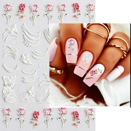 5D Embossed Flower Nail Art Stickers,Self-Adhesive Flowers Nail Decals,Colorful Floral Nail Art, Rose Butterfly Stickers for Nail Art,for Women Manicure Decoration (Flower 3)