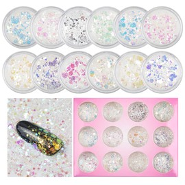MEILINDS Nail Art Glitter Flakes Chunky Sequins Iridescent Mermaid Ultra-thin Tips Colorful Mixed Flakes