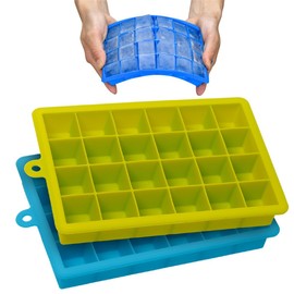Szxc Silicone Ice Cube Trays with Lids - 2 Pack - 24 Cavities 1 inch (1.2 tbsp / 20ml / 0.6 fl oz) Square Ice Cubes - Baking Molds - BPA free - Easy To Release - for Juice, Baby Food, Chocolate & More