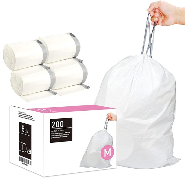 Code M 200 Count 12 Gallon 45 Liter Trash Bags with Reinforced Drawstring and 1.2 Mil Thick Heavy Duty Quality | White Drawstring Garbage Liners