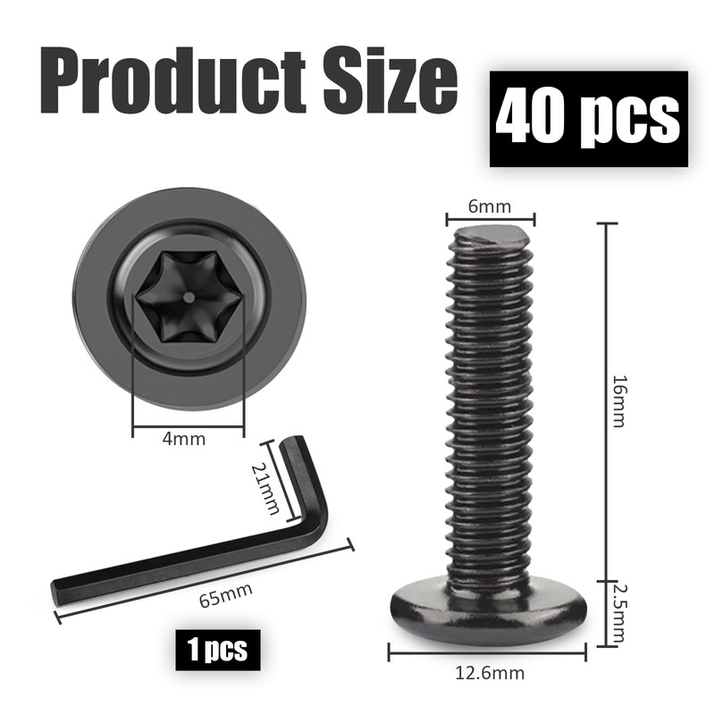 Plstod Pack of 40 M6 x 16 screws, flat head