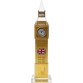 Rose Collections Colour Changing Big Ben London Souvenir – 18cm Light-Up Gold Miniature Clock Tower Replica with Union Jack – LED Ornament on Crystal Base – UK Travel Gift or Desk Decor
