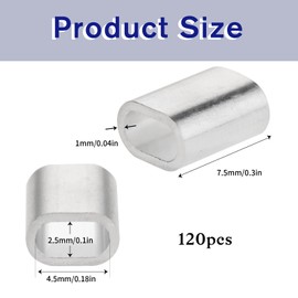 cobee Wire Rope Clamp 3 mm, Pack of 120 Aluminium Press Clamps, Aluminium Wire Rope Clamp, Oval Press Sleeves, Rope Clamps, Metal Wire Clamp for Steel Cable, Wire Rope Cable (2 mm)