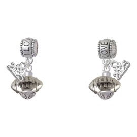 Delight Jewelry Silvertone Football Spinner - I Love You/Love You More Charm Beads (Set of 2)