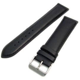 Sorrento' Italian Padded Calf Leather XL Extra Long Watch Strap Band - Black, 18mm with Chrome (Silver Colour) Buckle