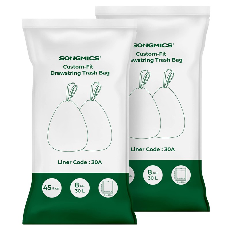 SONGMICS Trash Bags for 8-Gallon (30 L) Trash Cans, Drawstring