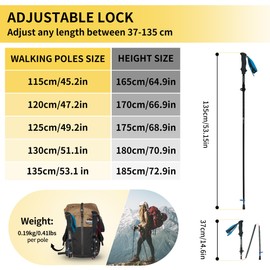 Naturehike Hiking Poles 3K Carbon Trekking Poles Ultralight Five Sections Telescopic Poles Quick Adjustable for Men and Women Hiking/Camping/Mountain (One Stick)