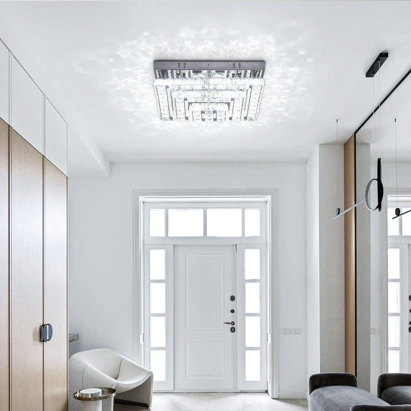 Cainjiazh 11.8" Crystal Chandelier LED Crystal Flush Mount Ceiling Light